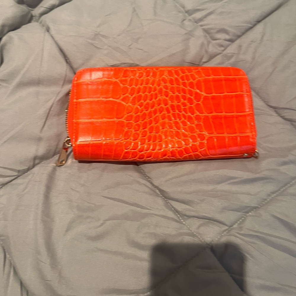 Orange Crocodile-Embossed Women's Wallet